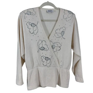 Vintage St John for Saks Sweater with bejeweled floral pattern 10 medium